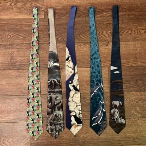 Lot of 5 1990s Vintage Silk World Wildlife Fund Neckties